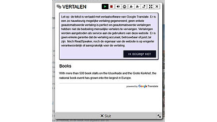 Illustration of the pop-up shown when translating a text with ReadSpeaker software